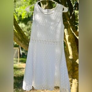 Rebellion juniors white lace fit and flare dress, size medium.